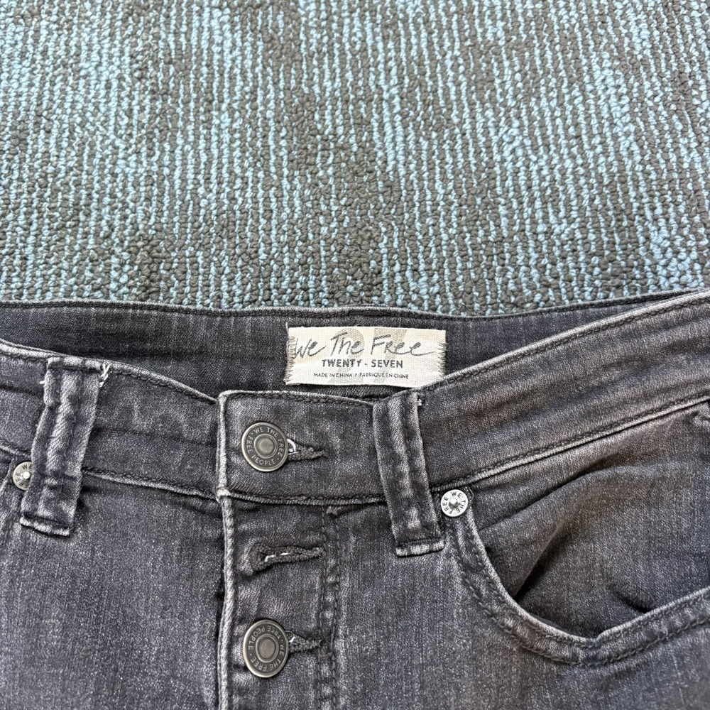 We The Free Free People High Rise Corset Flare Jeans Washed Black 27 Bell Bottom - Picture 9 of 10